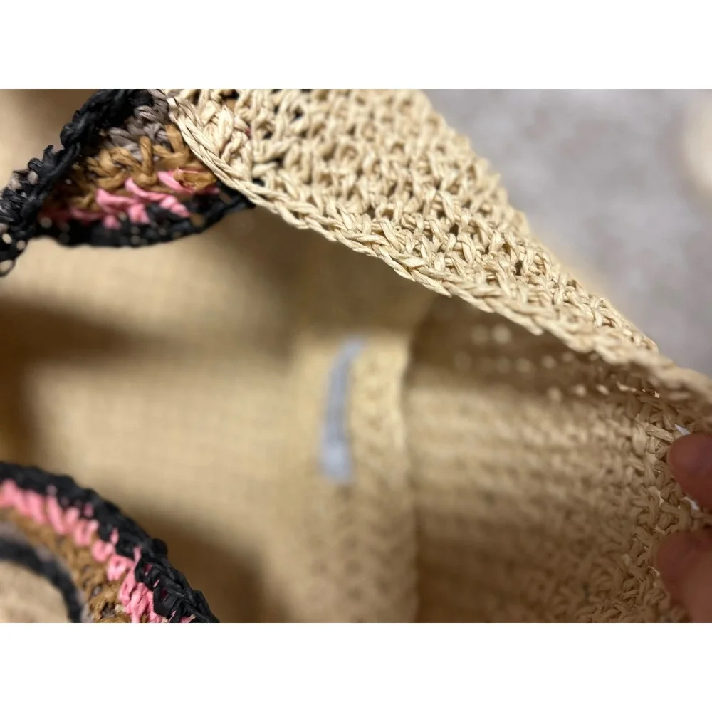 Haute Hippie Slouchy Style Straw Tote Bag Tan Woven Crochet Straps Tassel NWT